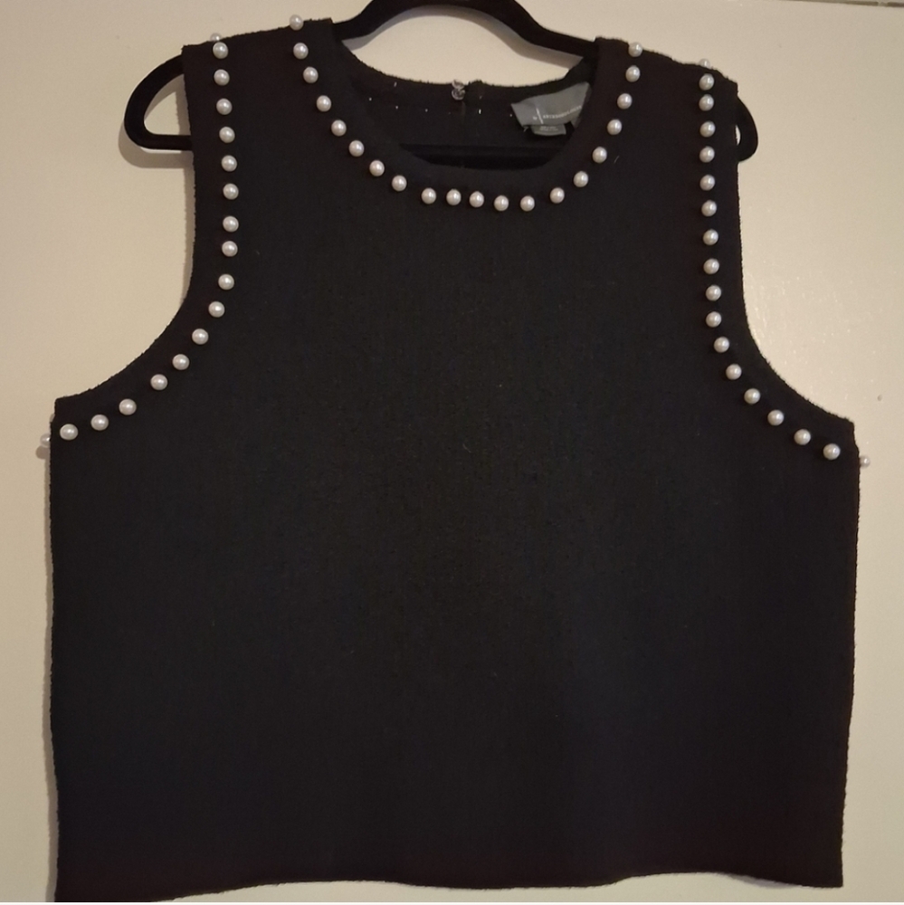 Anthropologie Black Sleeveless Top with Pearl Accents SizeXL